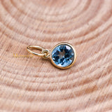 Natural Blue Topaz Gemstone 14k Yellow Gold Pendant