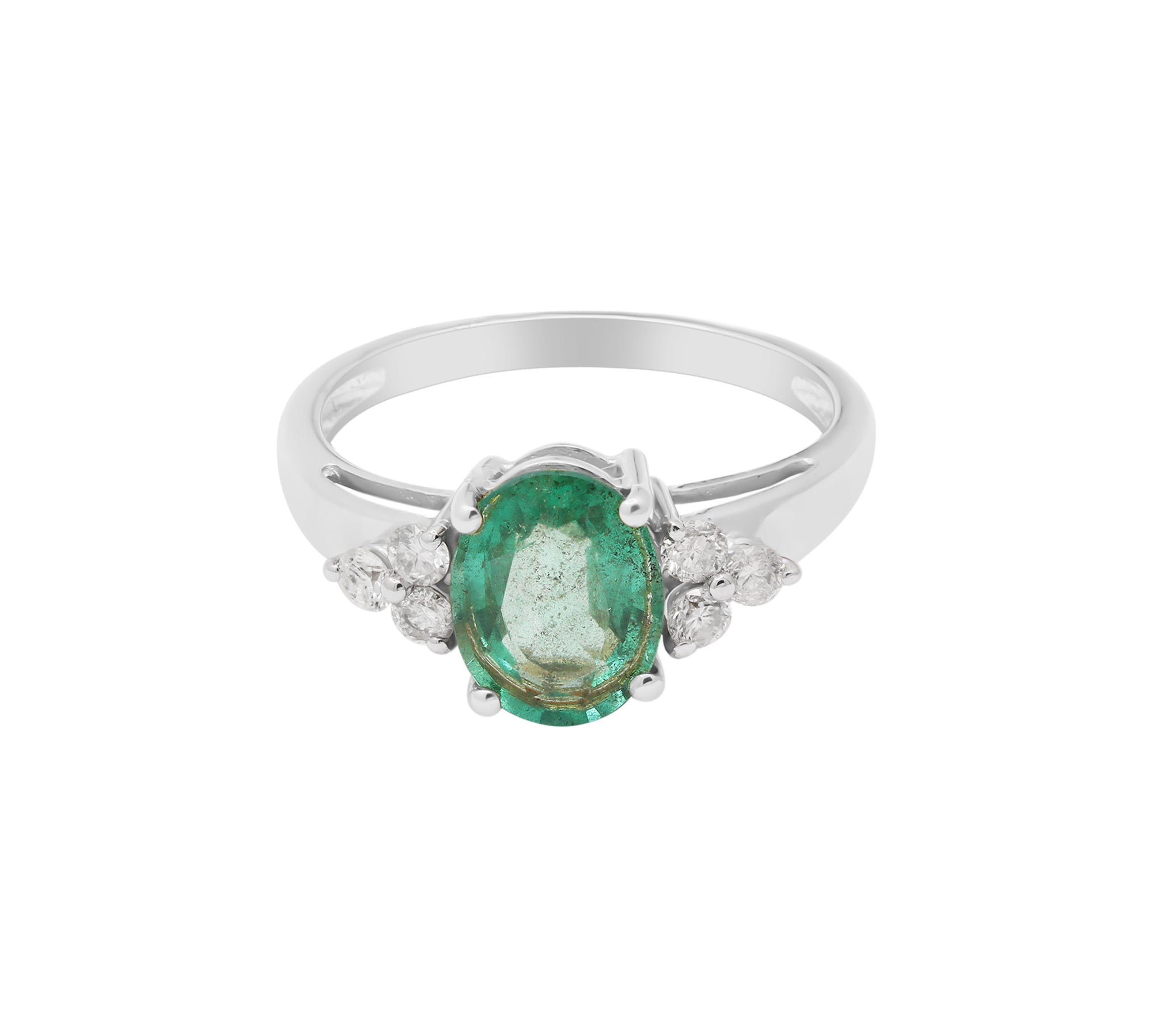 Antique Natural Emerald Oval Cut Gemstone and Diamond 14k Yellow Gold Ring For Her