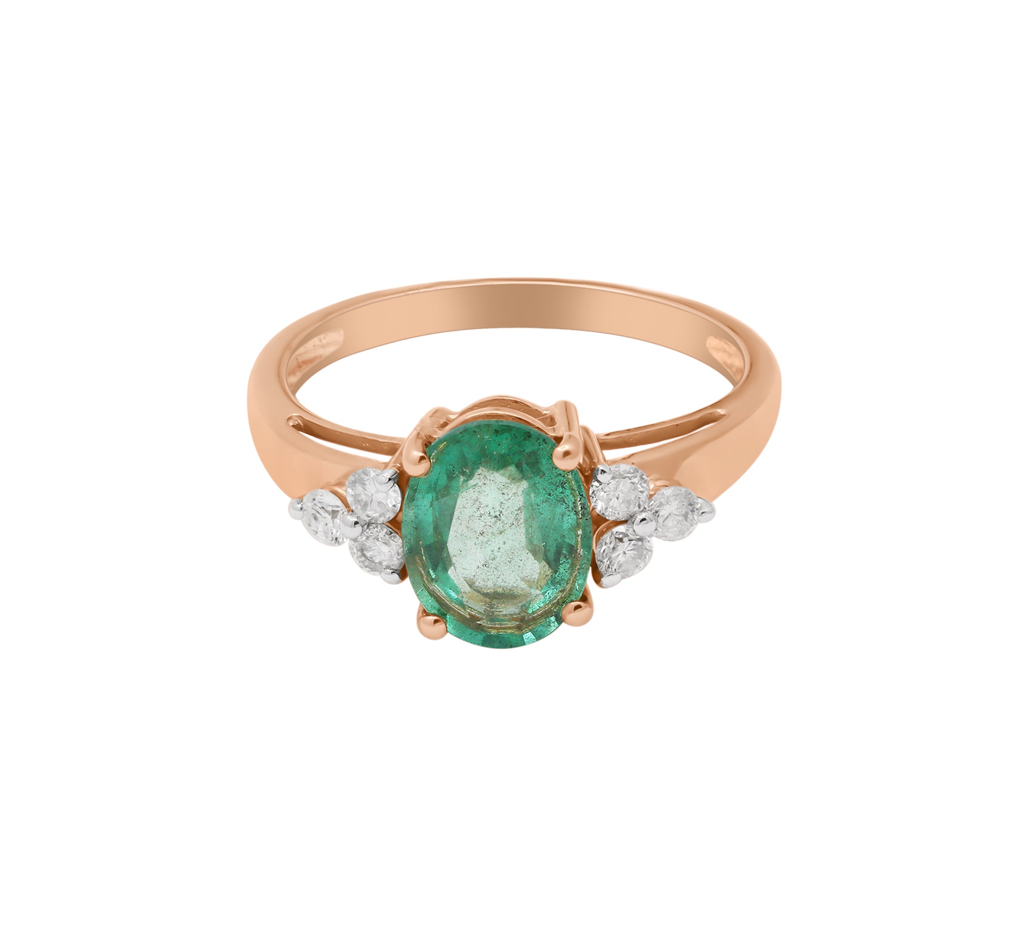 Antique Natural Emerald Oval Cut Gemstone and Diamond 14k Yellow Gold Ring For Her