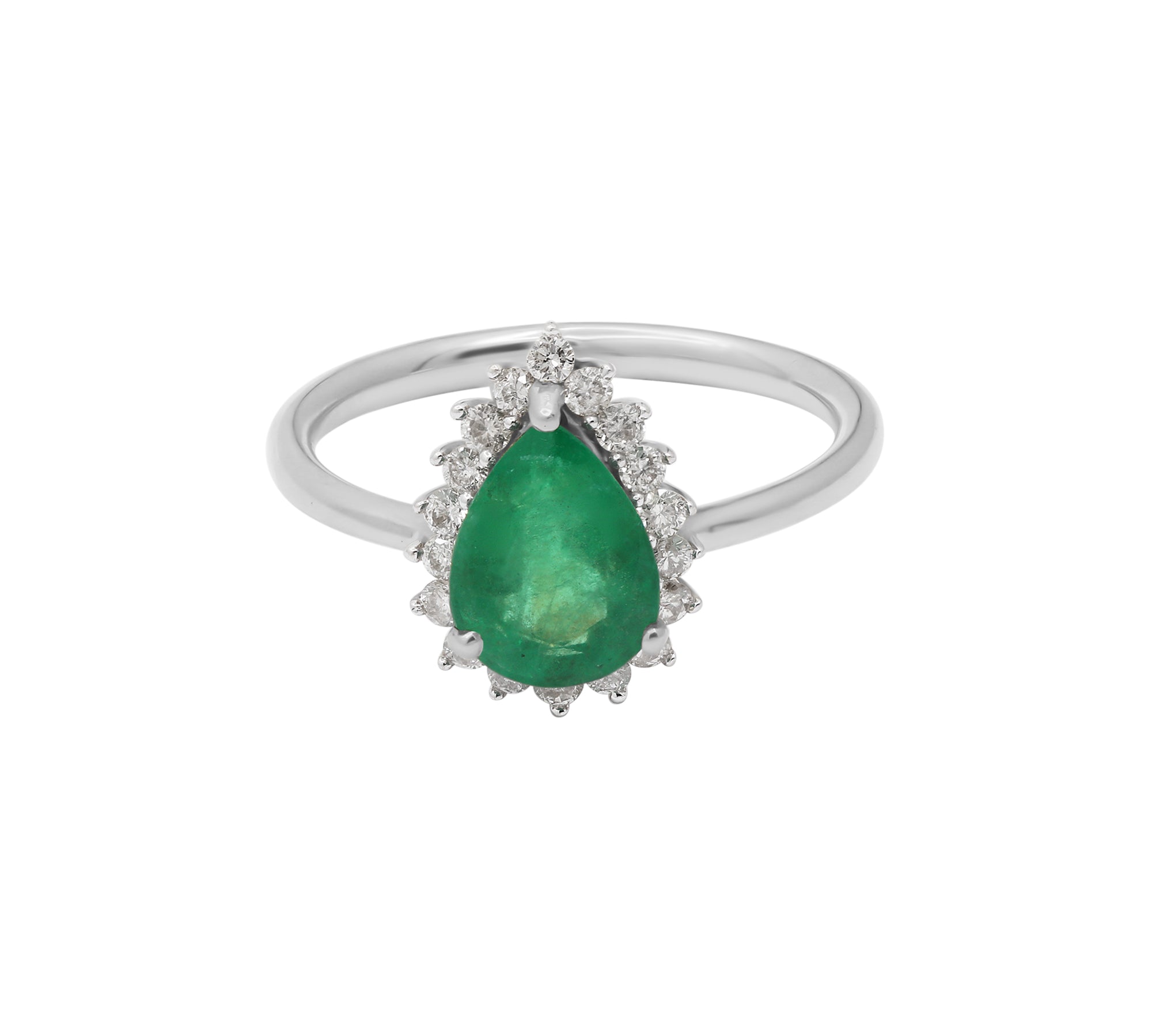 Natural Pear Cut Emerald Gemstone and Diamond 14k Yellow Gold Healing Ring For Women