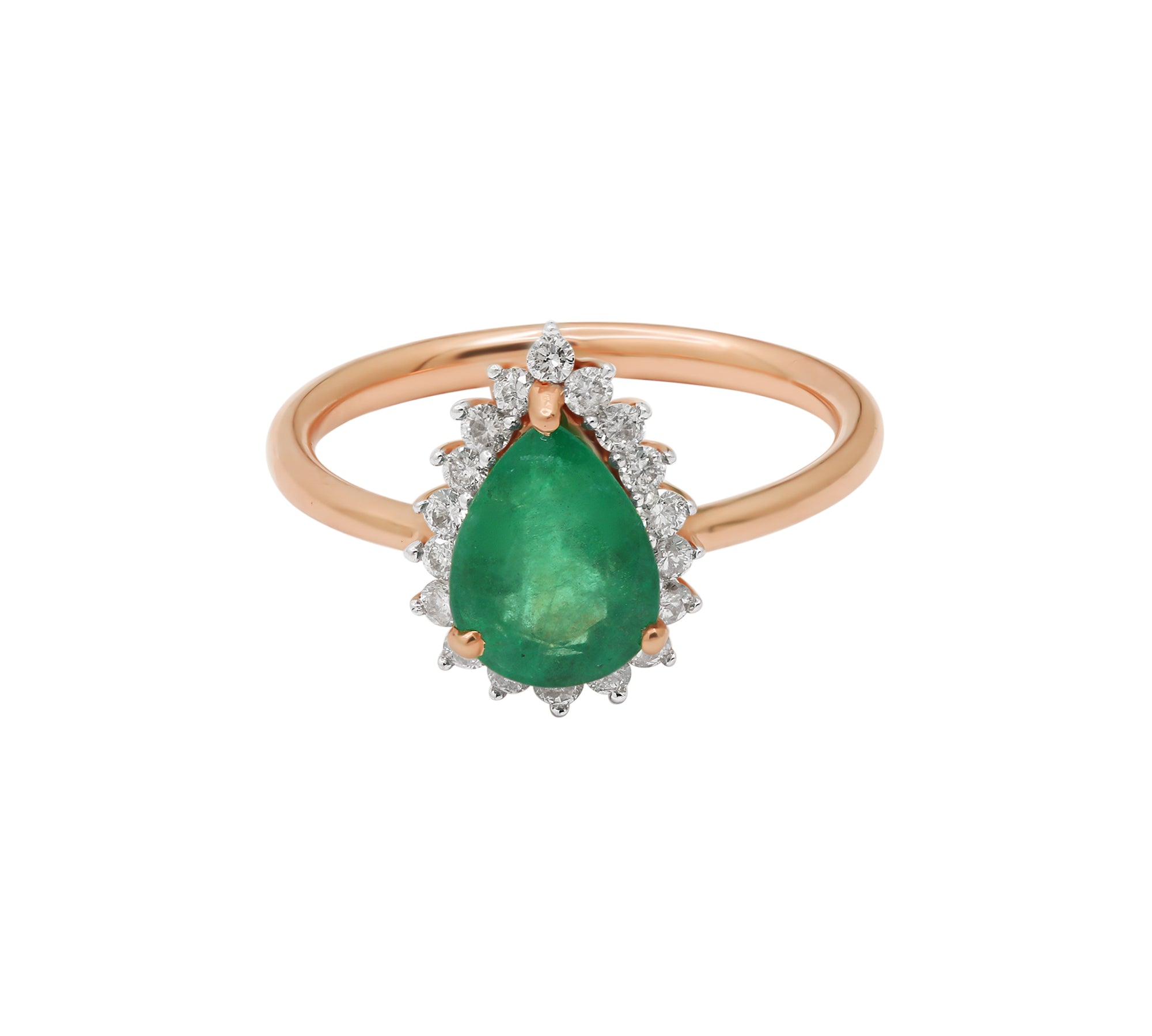 Natural Pear Cut Emerald Gemstone and Diamond 14k Yellow Gold Healing Ring For Women