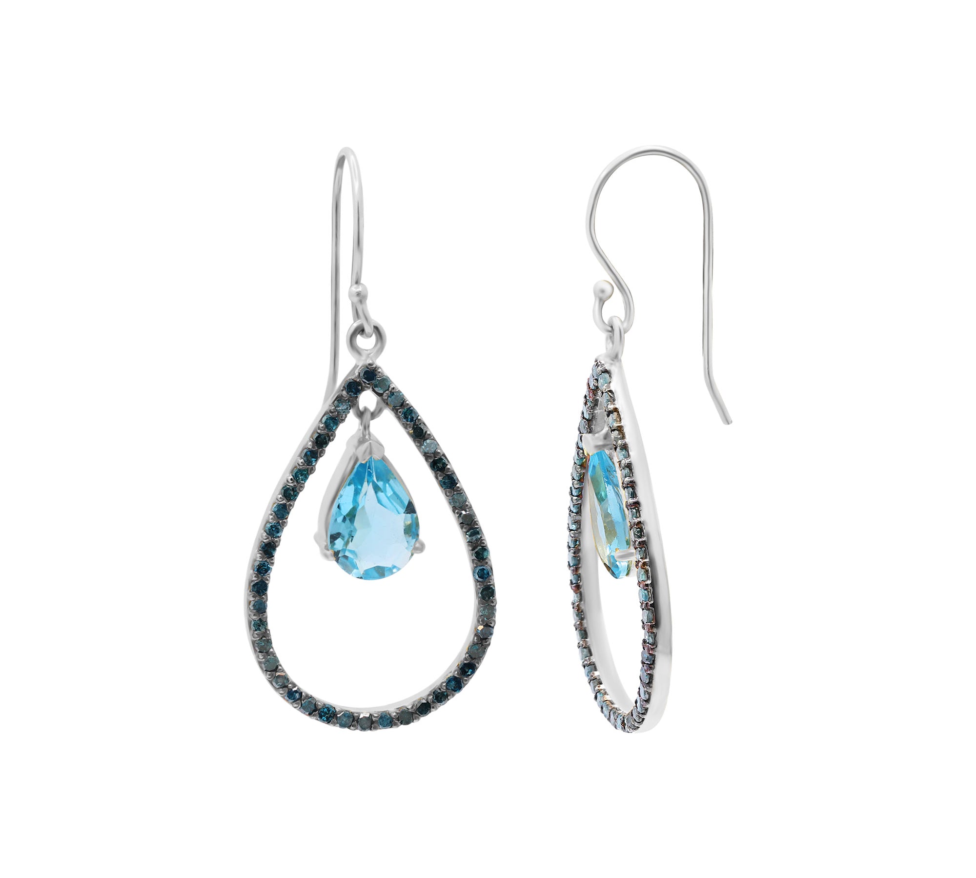 Natural Blue Topaz Gemstone and Blue Diamond 925 Sterling Silver Gold Plated Trendy Earring