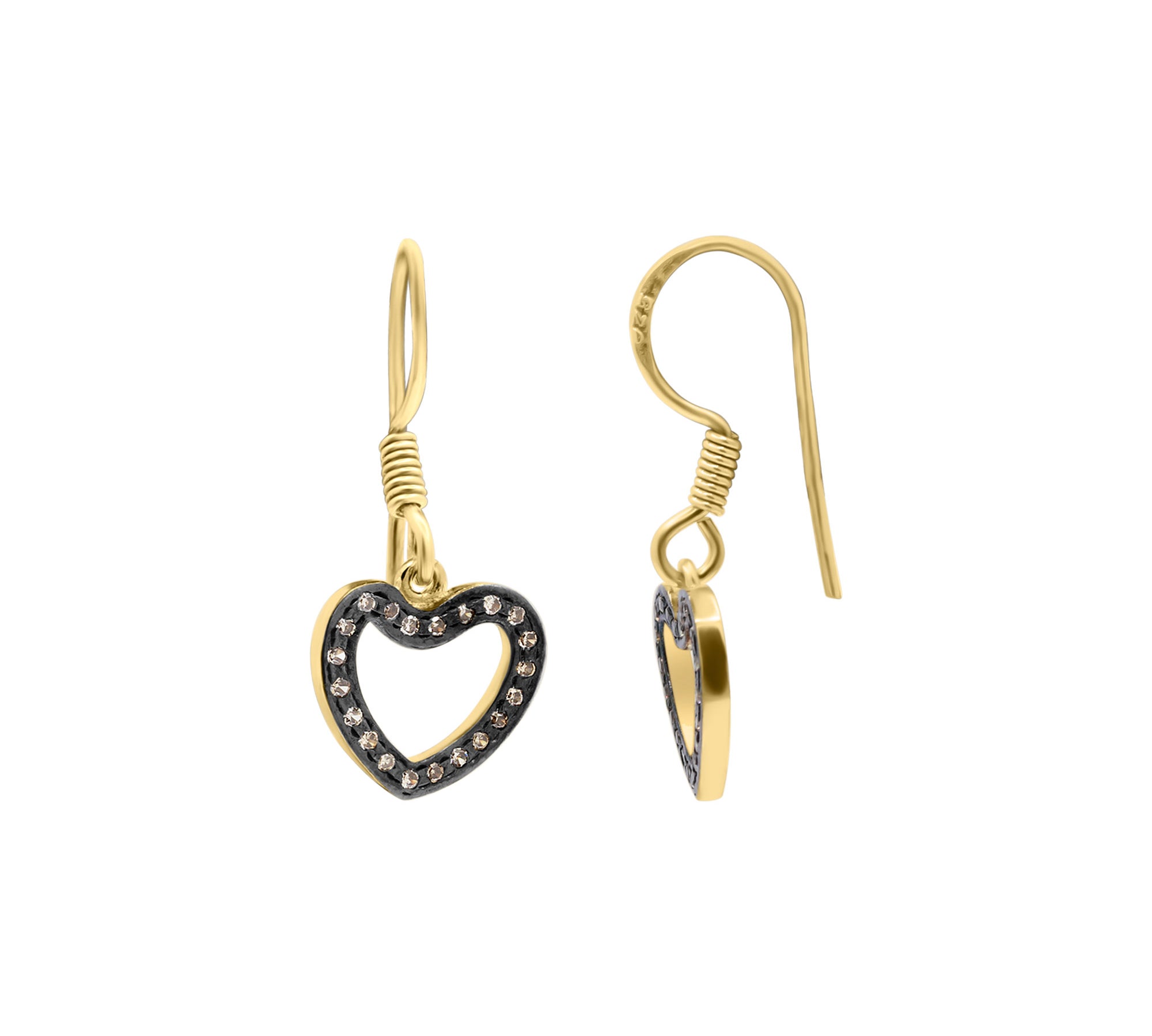 Designer Heart Shaped Diamond 925 Sterling Silver Gold Plated Earring