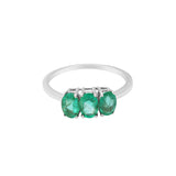 Three Stone Natural Oval Emerald Gemstone 14k Yellow Gold Handmade Ring For Her