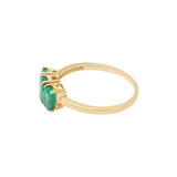 Three Stone Natural Oval Emerald Gemstone 14k Yellow Gold Handmade Ring For Her