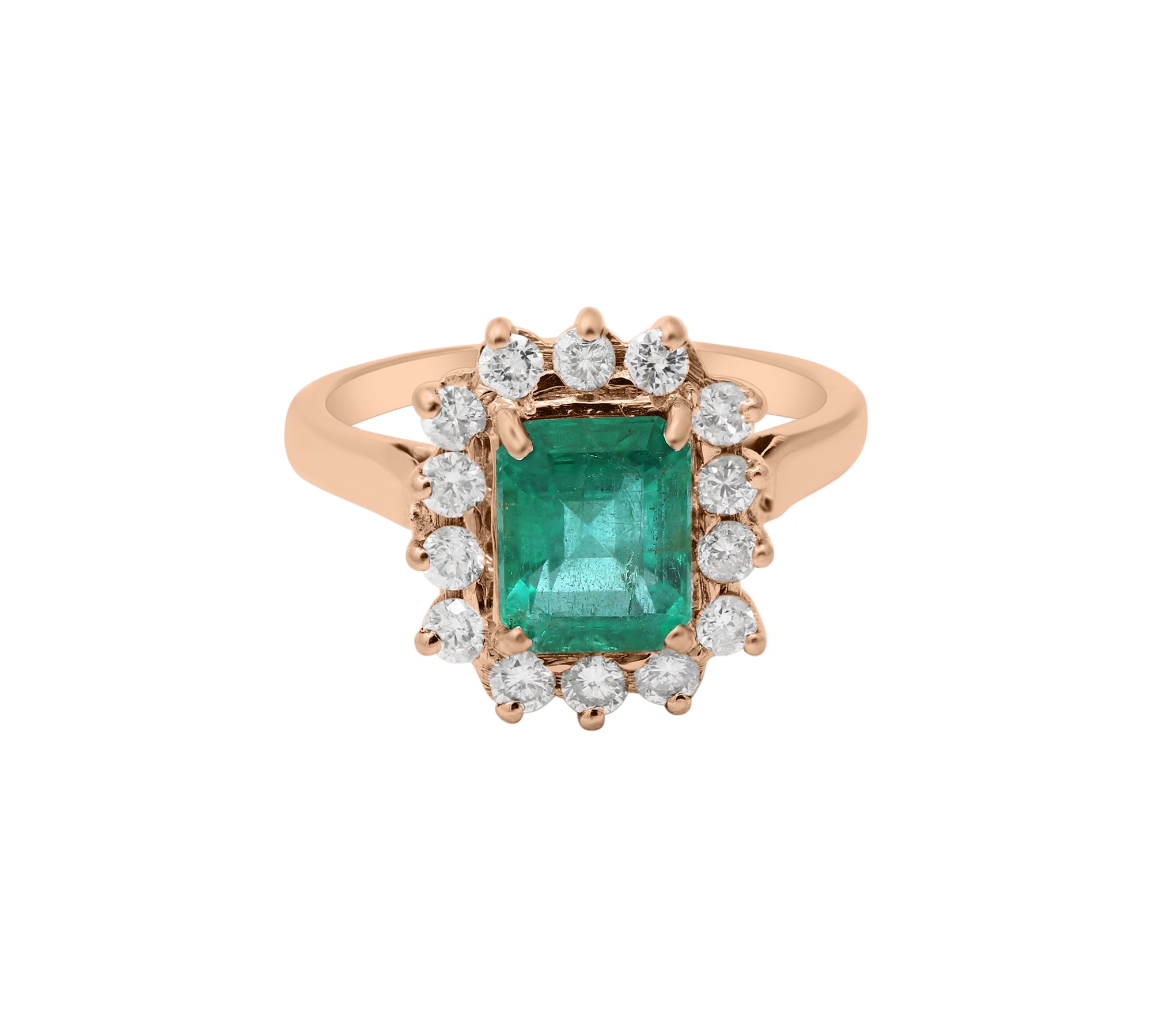 Natural Emerald Gemstone & Diamond 18k White Gold Handmade Ring For Womens