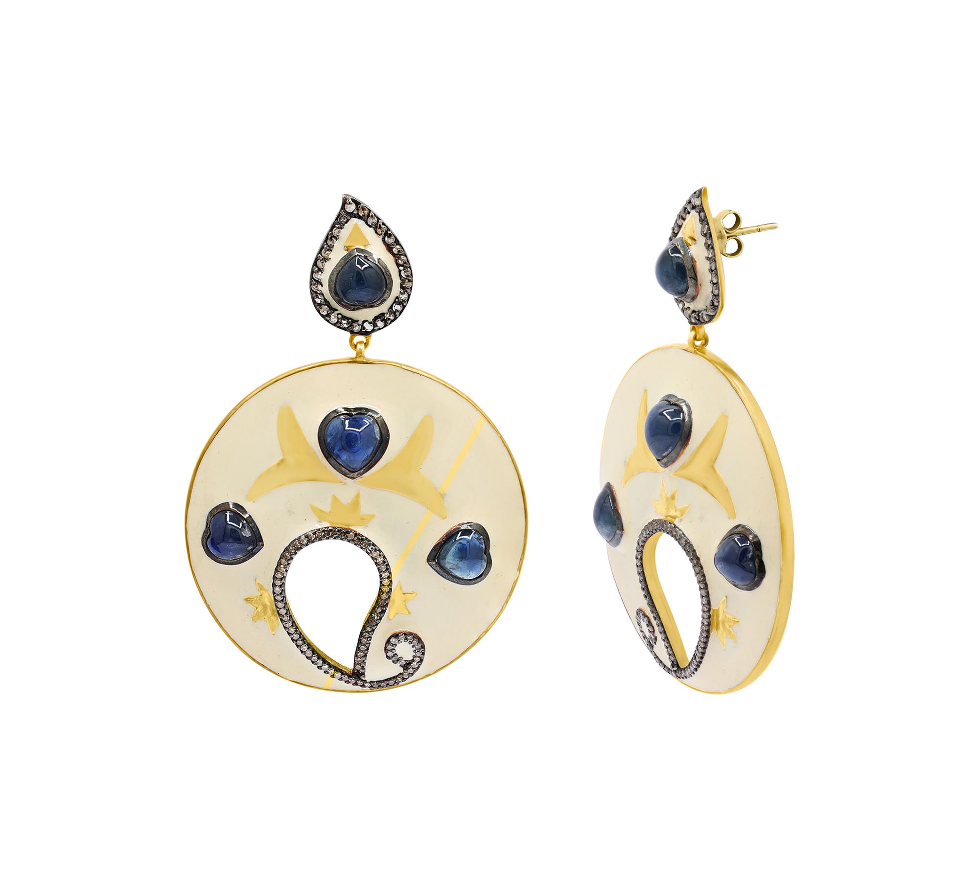 Natural Kyanite & Diamond Enamel 925 Silver Gold Plated Earring