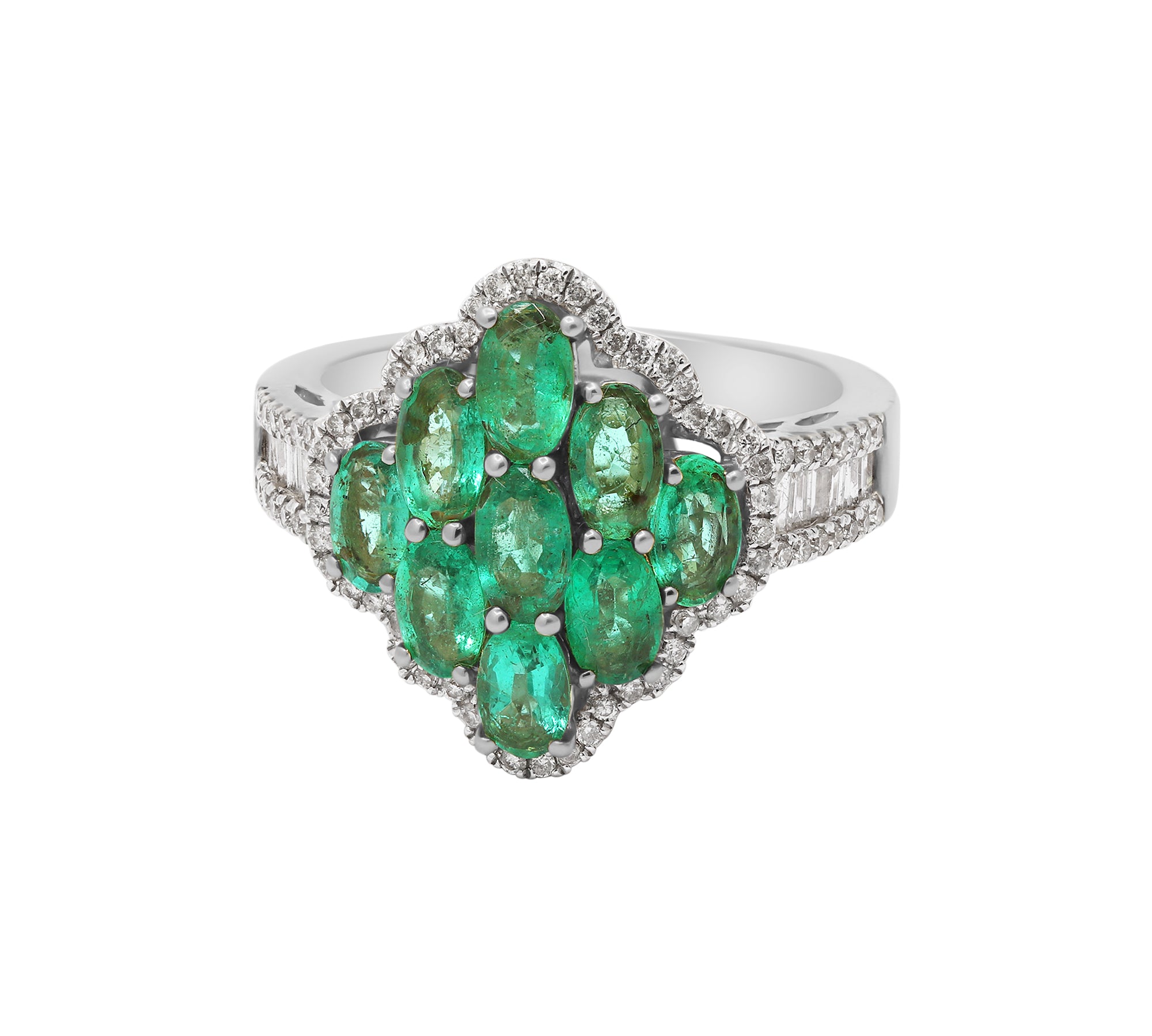 Designer Natural Emerald Gemstone & Diamond 14k Yellow Gold Precious Ring For Women