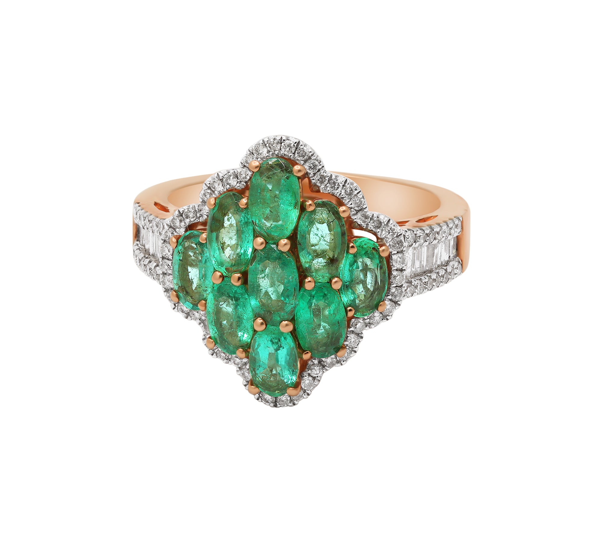 Designer Natural Emerald Gemstone & Diamond 14k Yellow Gold Precious Ring For Women