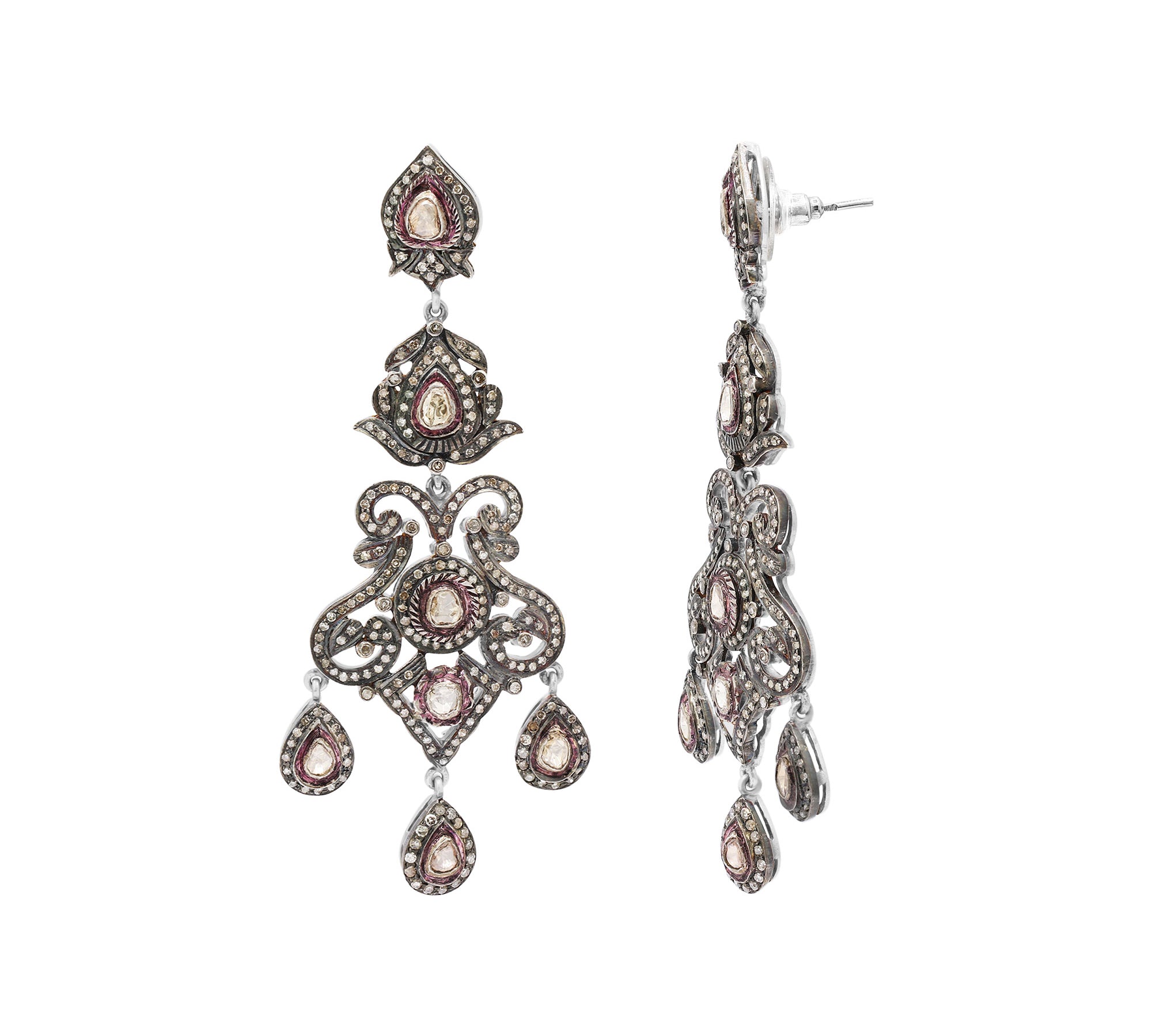 Precious Polki Diamond 925 Sterling Silver Partiwear Jumka Earrings