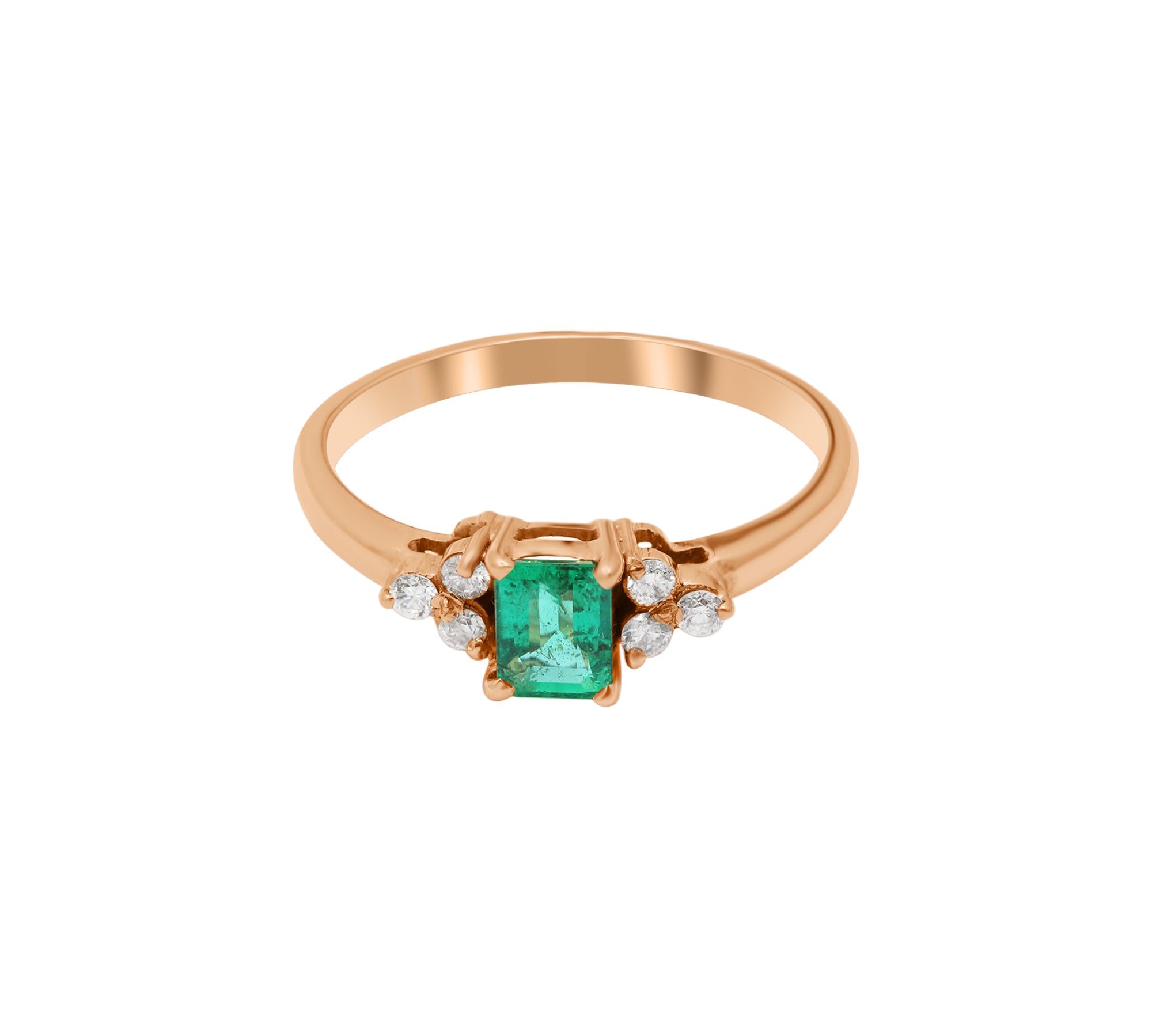 Natural Rectangle Cut Emerald Gemstone & Diamond 14k Yellow Gold Handmade Ring For Womens