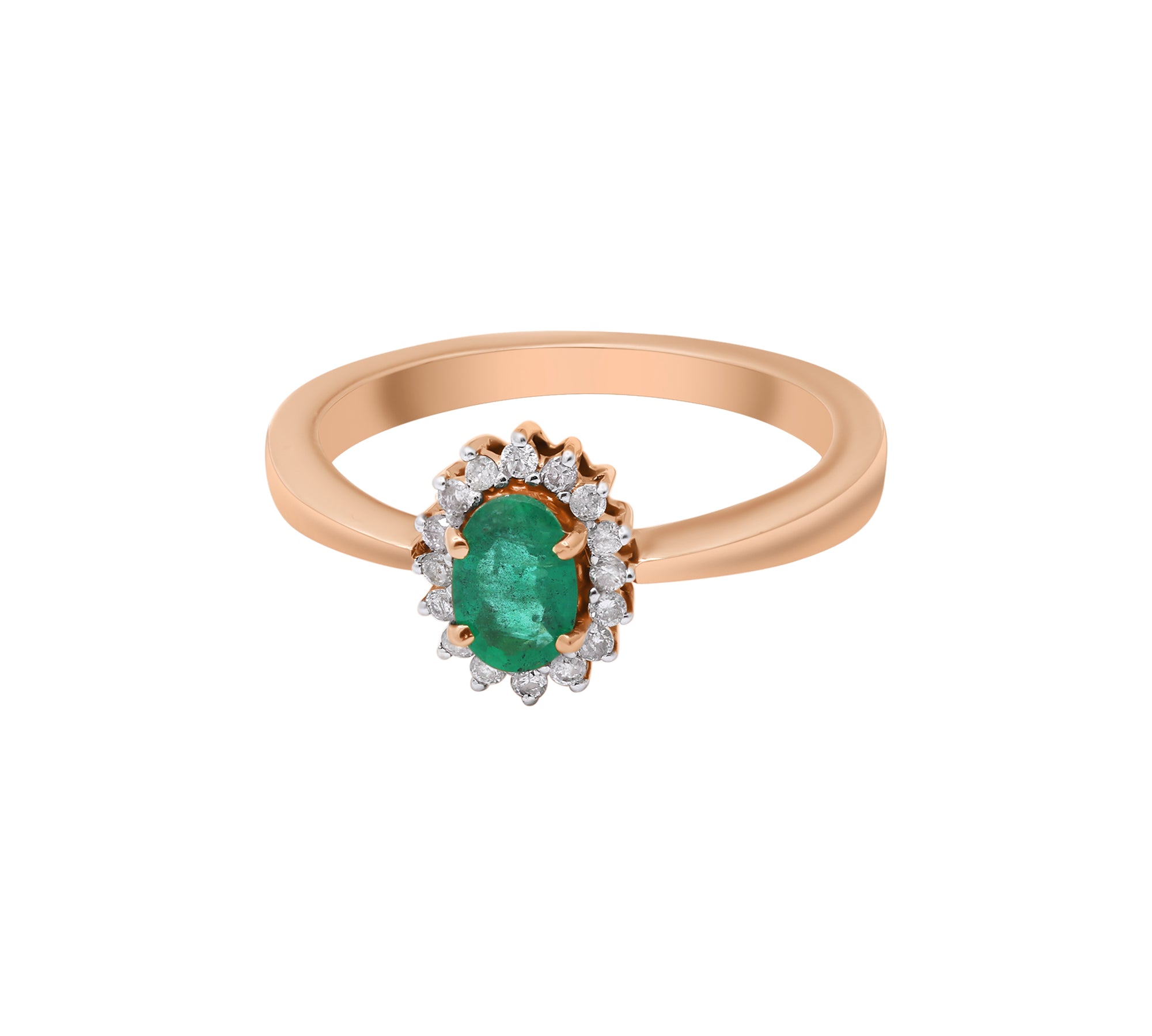 Natural Oval Cut Emerald Gemstone & Diamond 14k Yellow Gold Birthstone Ring For Womens