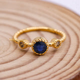 Natural Blue Sapphire With Diamond 925 Silver Beaded Ring