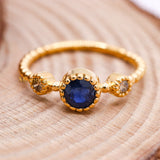 Natural Blue Sapphire With Diamond 925 Silver Beaded Ring