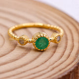 Natural Emerald With Diamond 925 Silver Beaded Ring