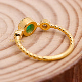 Natural Emerald With Diamond 925 Silver Beaded Ring