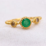 Natural Emerald With Diamond 925 Silver Beaded Ring