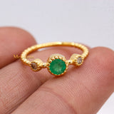 Natural Emerald With Diamond 925 Silver Beaded Ring