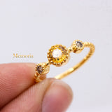 Natural Yellow Sapphire With Diamond 925 Silver Beaded Ring