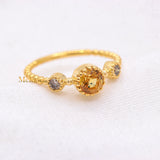 Natural Yellow Sapphire With Diamond 925 Silver Beaded Ring