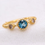 Natural London Blue Topaz With Diamond 925 Silver Beaded Ring