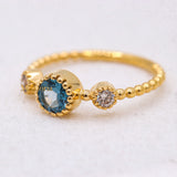 Natural London Blue Topaz With Diamond 925 Silver Beaded Ring