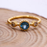 Natural London Blue Topaz With Diamond 925 Silver Beaded Ring