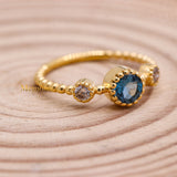 Natural London Blue Topaz With Diamond 925 Silver Beaded Ring