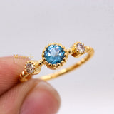 Natural London Blue Topaz With Diamond 925 Silver Beaded Ring