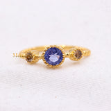 Natural Blue Sapphire With Diamond 925 Silver Beaded Ring