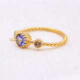 Natural Blue Sapphire With Diamond 925 Silver Beaded Ring