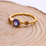 Natural Blue Sapphire With Diamond 925 Silver Beaded Ring