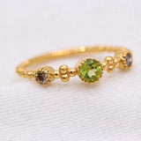 Natural Peridot With Diamond 925 Silver Beaded Ring