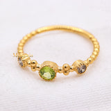 Natural Peridot With Diamond 925 Silver Beaded Ring