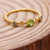 Natural Peridot With Diamond 925 Silver Beaded Ring