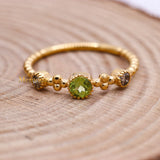 Natural Peridot With Diamond 925 Silver Beaded Ring