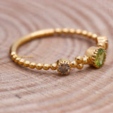 Natural Peridot With Diamond 925 Silver Beaded Ring