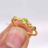 Natural Peridot With Diamond 925 Silver Beaded Ring