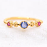 Natural Blue Sapphire With Ruby Gemstone 925 Silver Beaded Ring