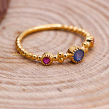 Natural Blue Sapphire With Ruby Gemstone 925 Silver Beaded Ring