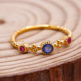 Natural Blue Sapphire With Ruby Gemstone 925 Silver Beaded Ring