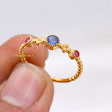 Natural Blue Sapphire With Ruby Gemstone 925 Silver Beaded Ring