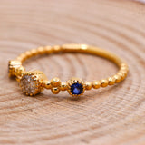 Natural Diamond With Blue Sapphire 925 Silver Beaded Ring