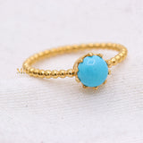 Natural Turquoise 925 Sterling Silver Beaded Ring