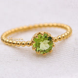 Natural Peridot 925 Sterling Silver Beaded Ring