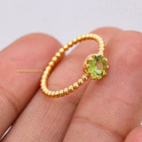 Natural Peridot 925 Sterling Silver Beaded Ring