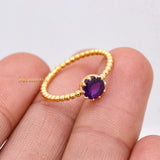 Natural Amethyst 925 Sterling Silver Beaded Ring