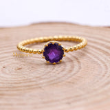 Natural Amethyst 925 Sterling Silver Beaded Ring