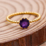 Natural Amethyst 925 Sterling Silver Beaded Ring