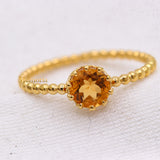 Natural Citrine Gemstone 925 Sterling Silver Beaded Ring